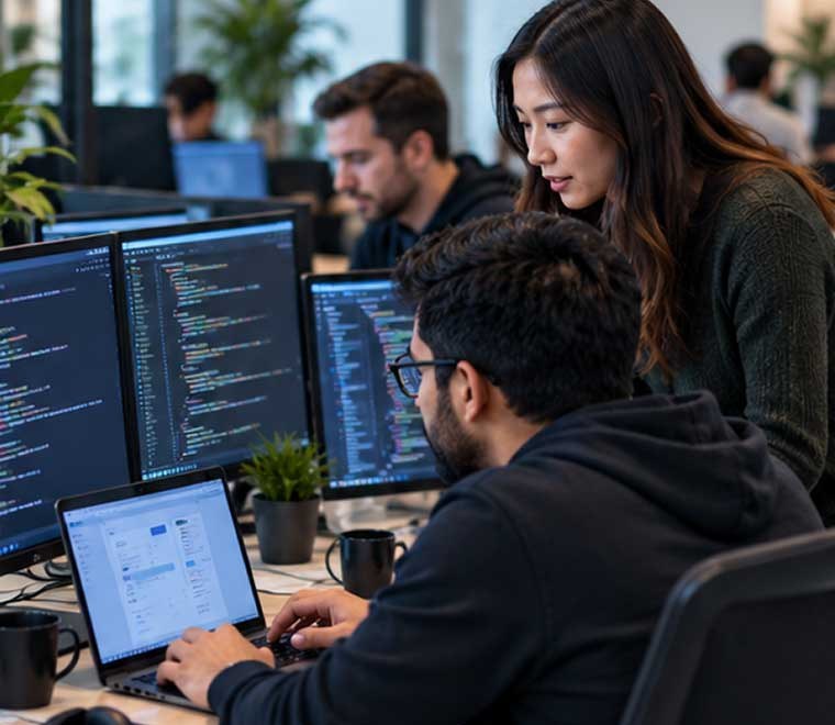 A developer working across two code monitors