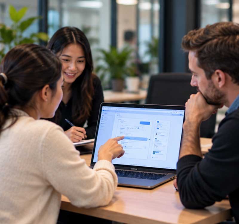 A senior engineer talking a client through a plan